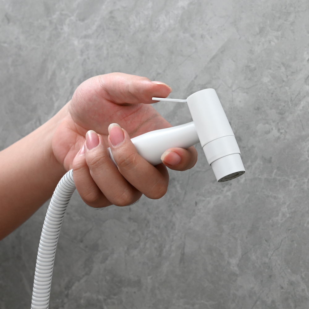 Tecmolog Stainless Steel White Bidet Sprayer Set Dual Function Shattaf with Holder and Hose
