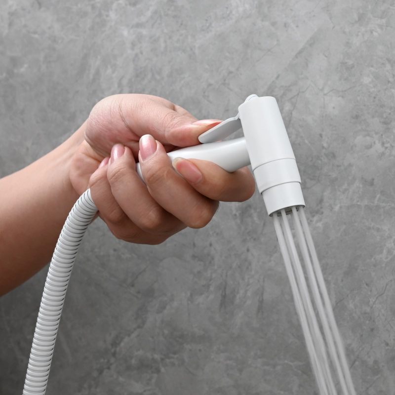 Tecmolog Stainless Steel White Bidet Sprayer Set Dual Function Shattaf with Holder and Hose