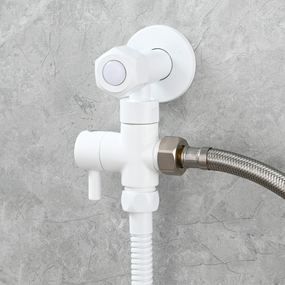 Tecmolog Stainless Steel White Bidet Sprayer Set Dual Function Shattaf with Holder and Hose