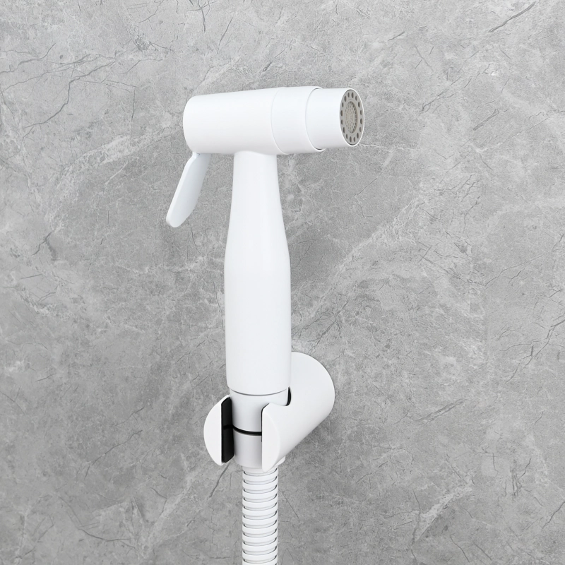 Tecmolog Stainless Steel White Bidet Sprayer Set Dual Function Shattaf with Holder and Hose
