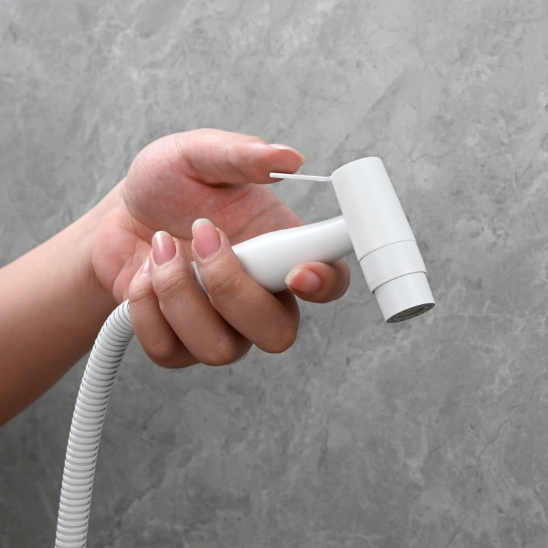 Tecmolog Stainless Steel White Bidet Sprayer Set Dual Function Shattaf with Holder and Hose