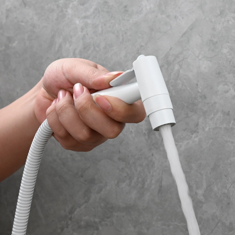 Tecmolog Stainless Steel White Bidet Sprayer Set Dual Function Shattaf with Holder and Hose
