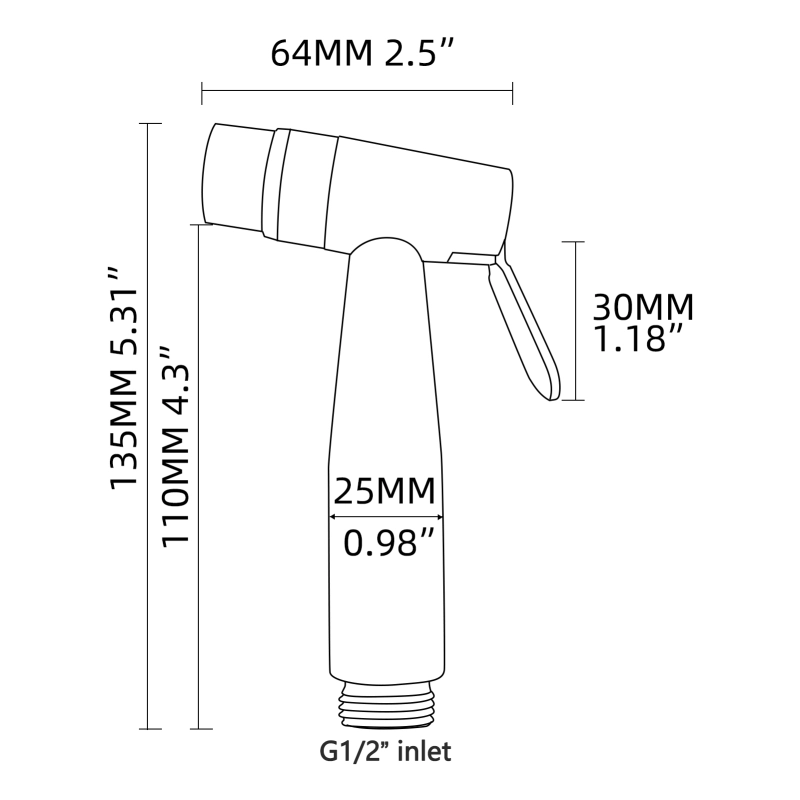 Tecmolog Stainless Steel White Bidet Sprayer Set Dual Function Shattaf with Holder and Hose