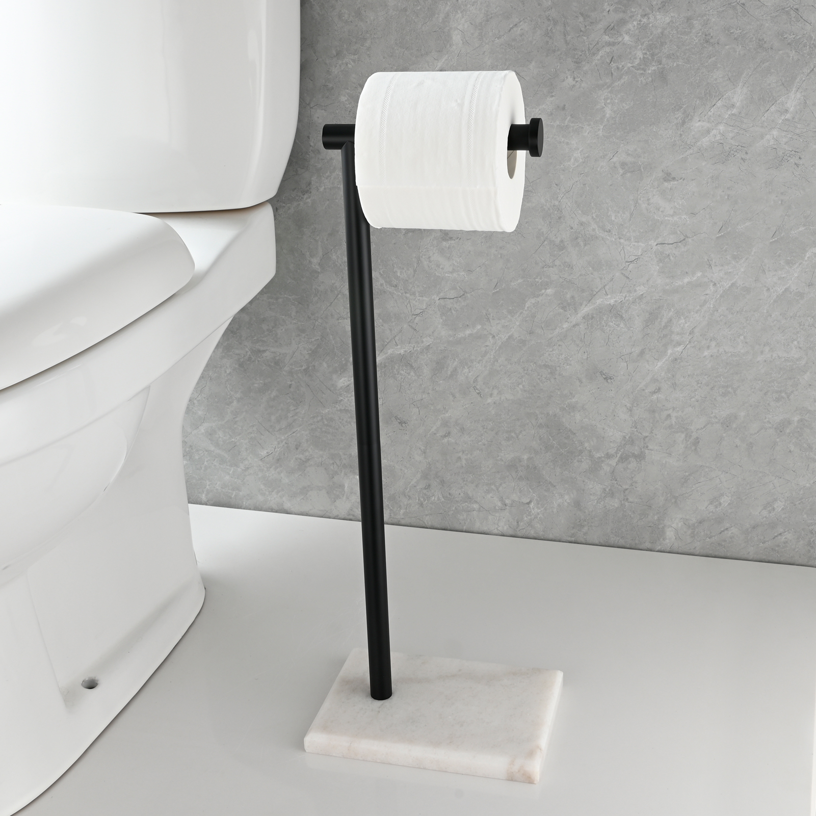 Tecmolog Stainless Steel Toilet Paper Holder Stand Modern Tissue Roll Holder with Marble Base or Kitchen Bathroom