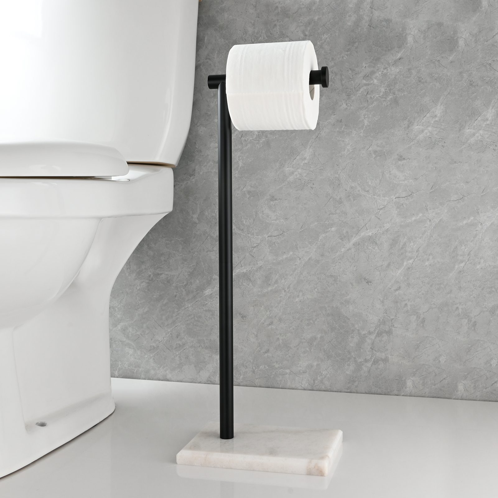 Tecmolog Stainless Steel Toilet Paper Holder Stand Modern Tissue Roll Holder with Marble Base or Kitchen Bathroom