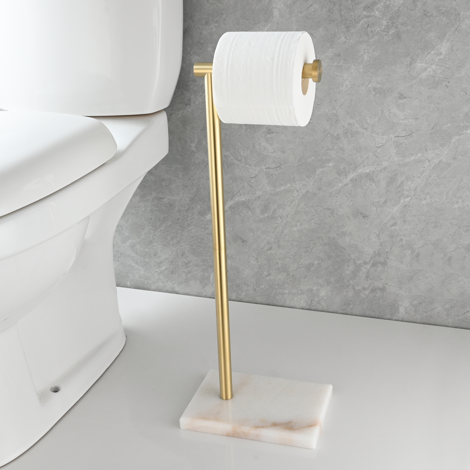 Tecmolog Stainless Steel Toilet Paper Holder Stand Modern Tissue Roll Holder with Marble Base or Kitchen Bathroom