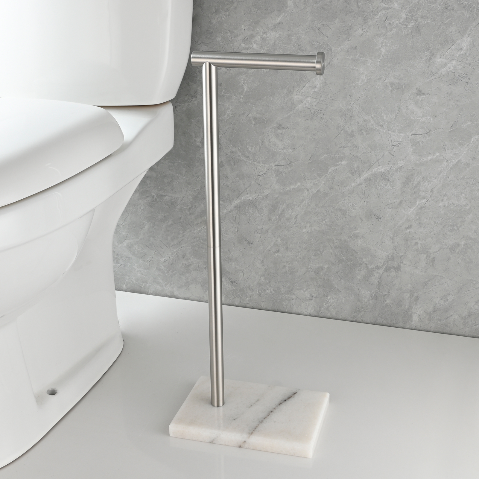 Tecmolog Stainless Steel Toilet Paper Holder Stand Modern Tissue Roll Holder with Marble Base or Kitchen Bathroom