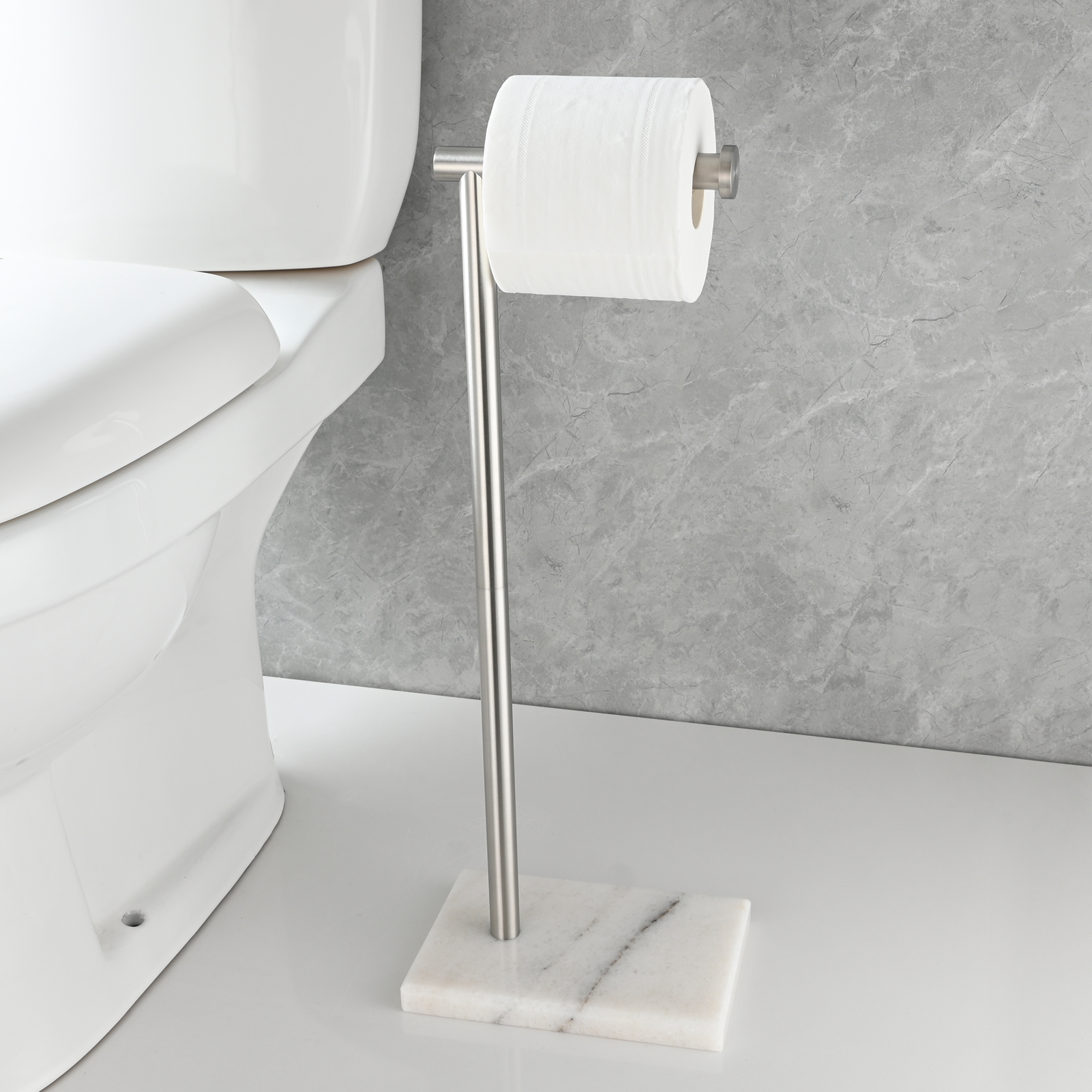 Tecmolog Stainless Steel Toilet Paper Holder Stand Modern Tissue Roll Holder with Marble Base or Kitchen Bathroom