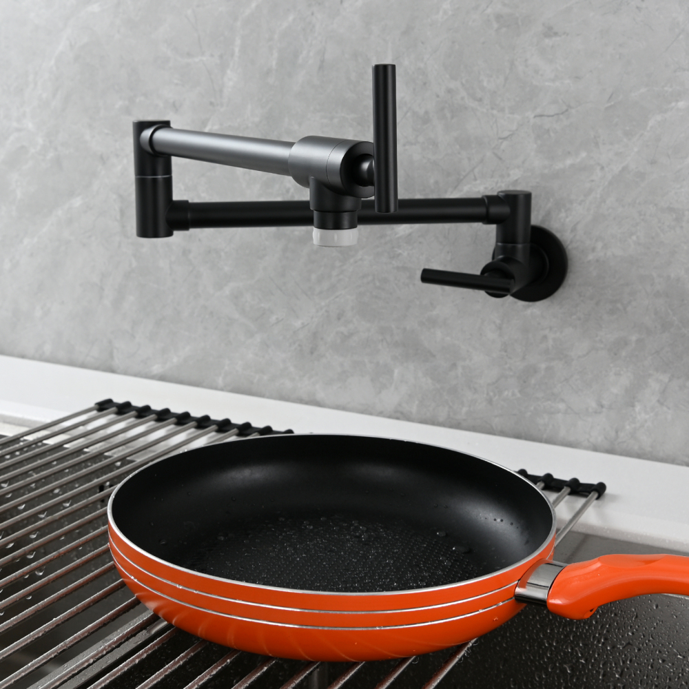 Tecmolog Pot Filler Faucet, Wall Mount 1/2”NPT Kitchen Sink Tap, Brass Double Joint Spout Cold Water Faucet, Nickel/Black/Chrome