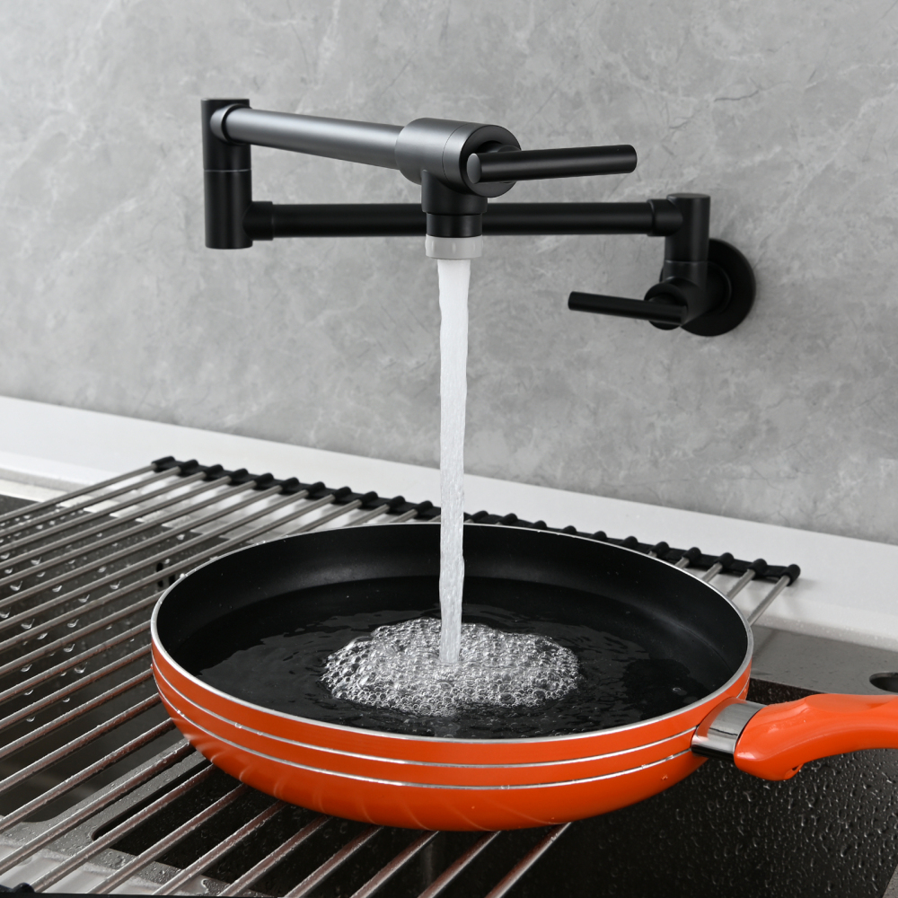 Tecmolog Pot Filler Faucet, Wall Mount 1/2”NPT Kitchen Sink Tap, Brass Double Joint Spout Cold Water Faucet, Nickel/Black/Chrome