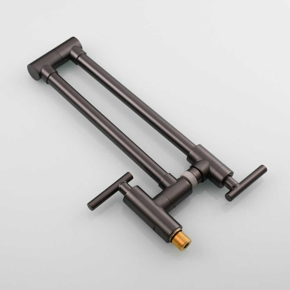 Tecmolog Pot Filler Faucet, Wall Mount 1/2”NPT Kitchen Sink Tap, Brass Double Joint Spout Cold Water Faucet, Nickel/Black/Chrome