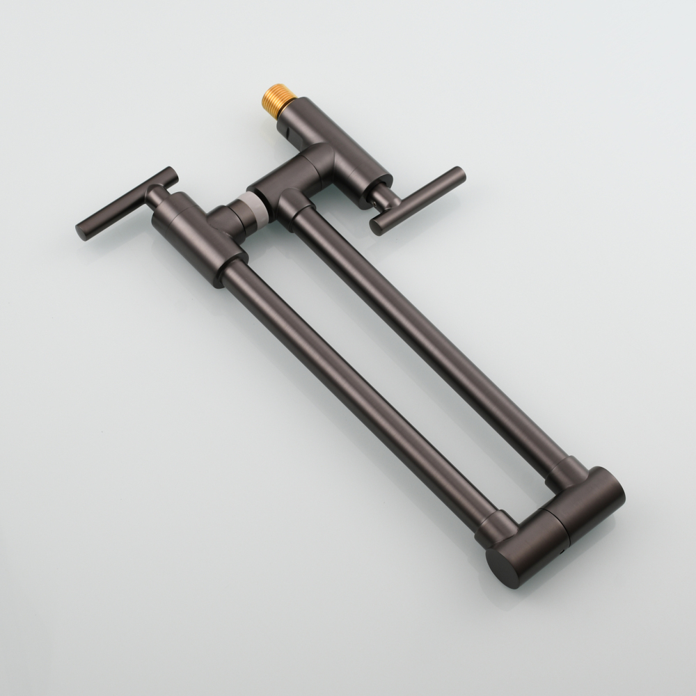 Tecmolog Pot Filler Faucet, Wall Mount 1/2”NPT Kitchen Sink Tap, Brass Double Joint Spout Cold Water Faucet, Nickel/Black/Chrome