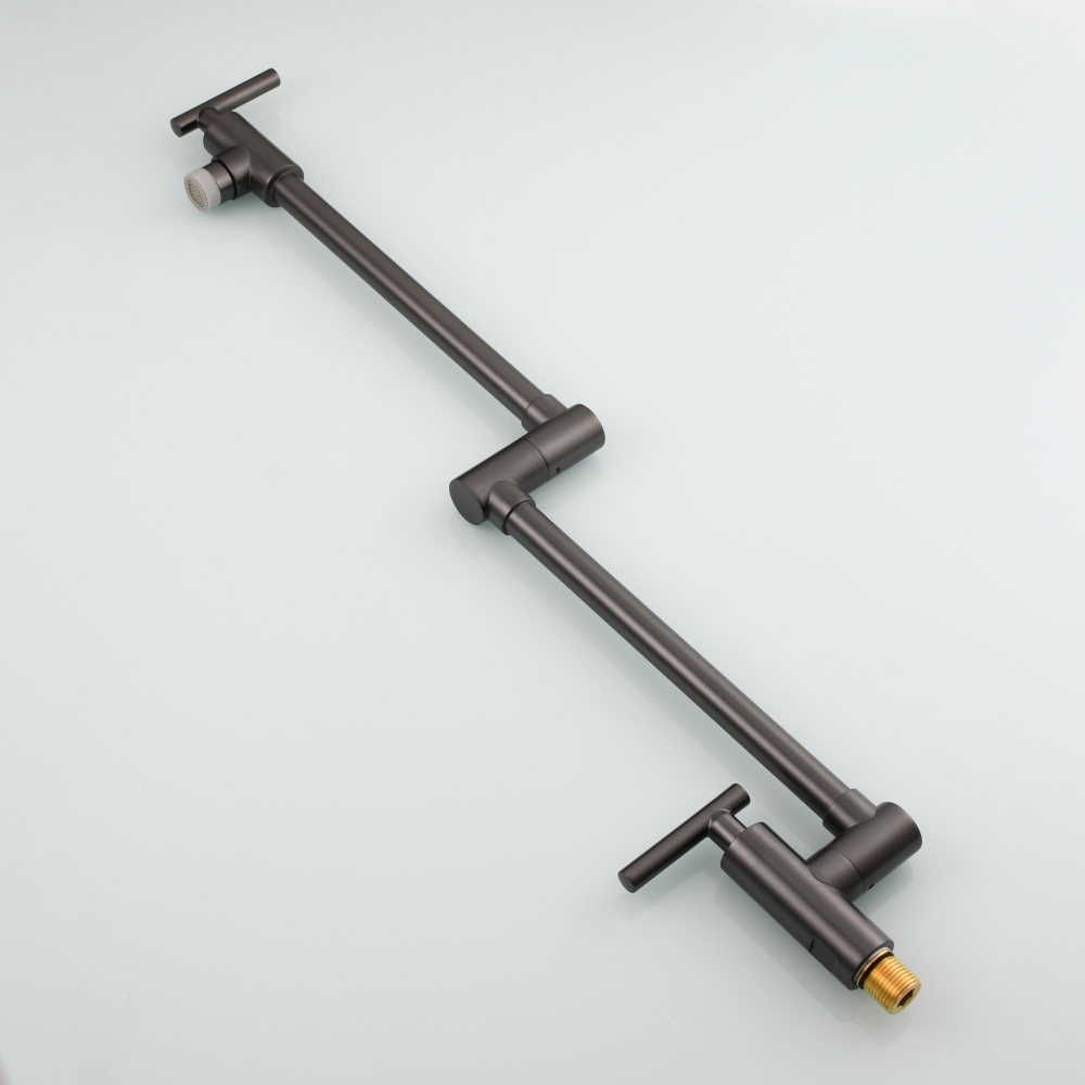 Tecmolog Pot Filler Faucet, Wall Mount 1/2”NPT Kitchen Sink Tap, Brass Double Joint Spout Cold Water Faucet, Nickel/Black/Chrome