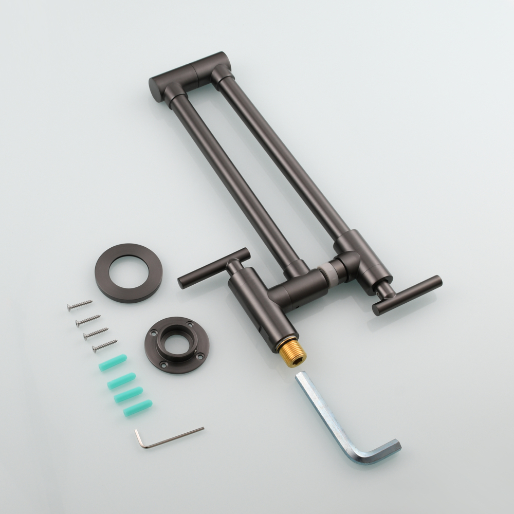 Tecmolog Pot Filler Faucet, Wall Mount 1/2”NPT Kitchen Sink Tap, Brass Double Joint Spout Cold Water Faucet, Nickel/Black/Chrome