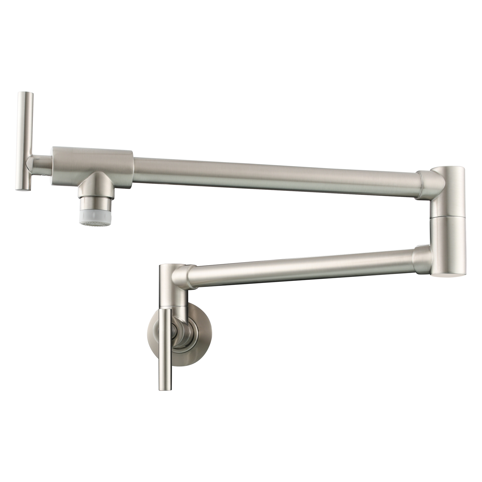 Tecmolog Pot Filler Faucet, Wall Mount 1/2”NPT Kitchen Sink Tap, Brass Double Joint Spout Cold Water Faucet, Nickel/Black/Chrome
