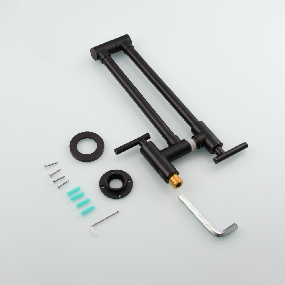 Tecmolog Pot Filler Faucet, Wall Mount 1/2”NPT Kitchen Sink Tap, Brass Double Joint Spout Cold Water Faucet,Nickel/Black/Chrome