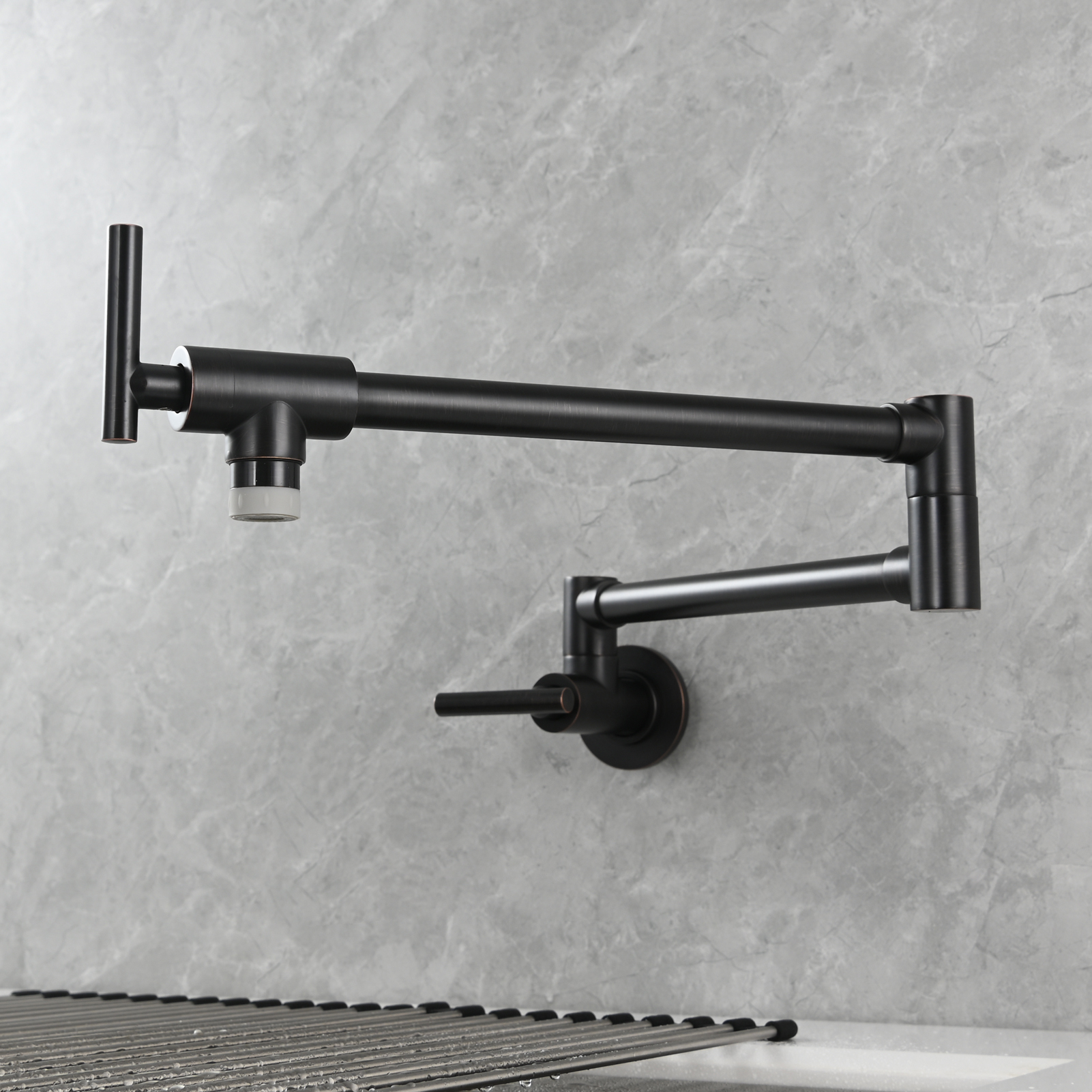 Tecmolog Pot Filler Faucet, Wall Mount 1/2”NPT Kitchen Sink Tap, Brass Double Joint Spout Cold Water Faucet,Nickel/Black/Chrome