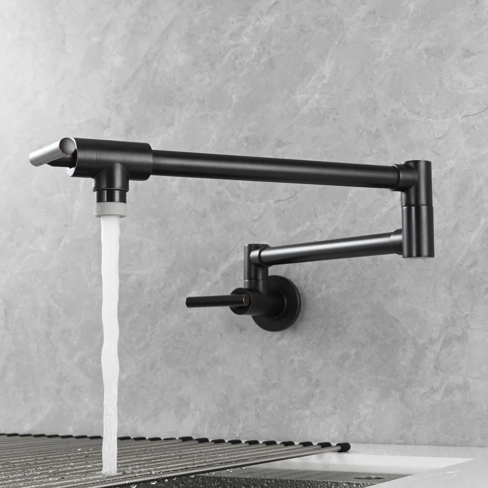 Tecmolog Pot Filler Faucet, Wall Mount 1/2”NPT Kitchen Sink Tap, Brass Double Joint Spout Cold Water Faucet,Nickel/Black/Chrome
