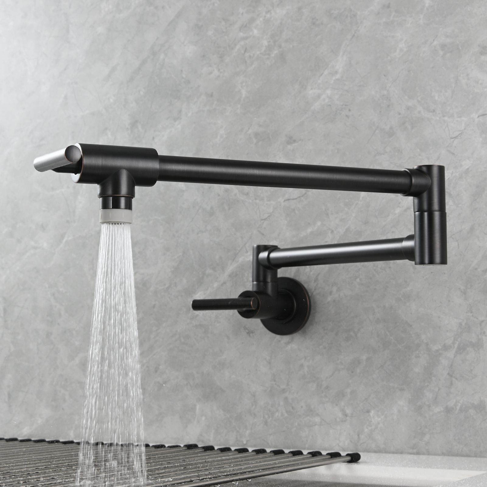 Tecmolog Pot Filler Faucet, Wall Mount 1/2”NPT Kitchen Sink Tap, Brass Double Joint Spout Cold Water Faucet,Nickel/Black/Chrome