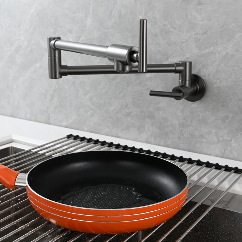 Tecmolog Pot Filler Faucet, Wall Mount 1/2”NPT Kitchen Sink Tap, Brass Double Joint Spout Cold Water Faucet,Nickel/Black/Chrome