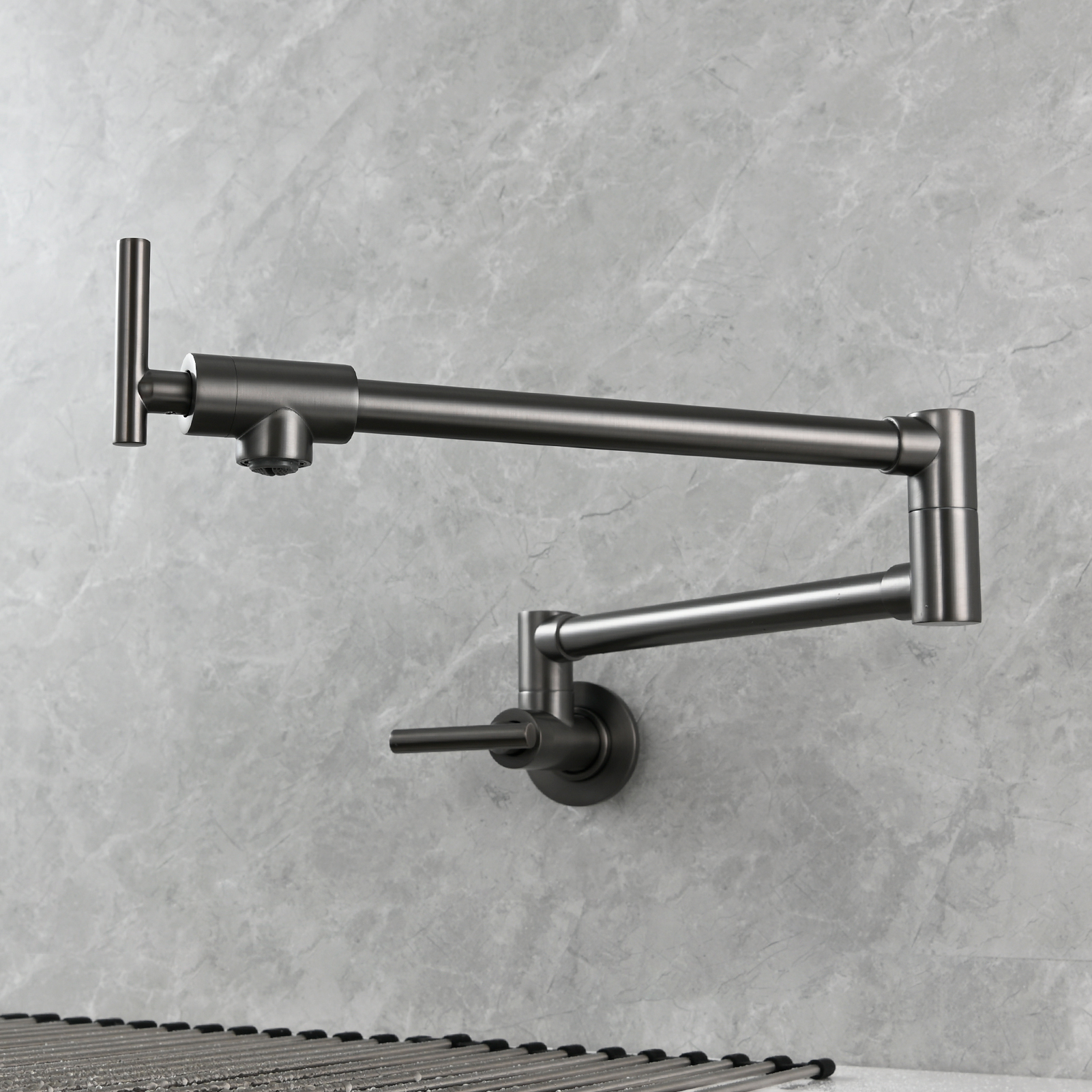 Tecmolog Pot Filler Faucet, Wall Mount 1/2”NPT Kitchen Sink Tap, Brass Double Joint Spout Cold Water Faucet,Nickel/Black/Chrome