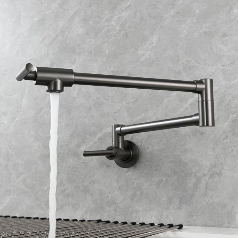 Tecmolog Pot Filler Faucet, Wall Mount 1/2”NPT Kitchen Sink Tap, Brass Double Joint Spout Cold Water Faucet,Nickel/Black/Chrome