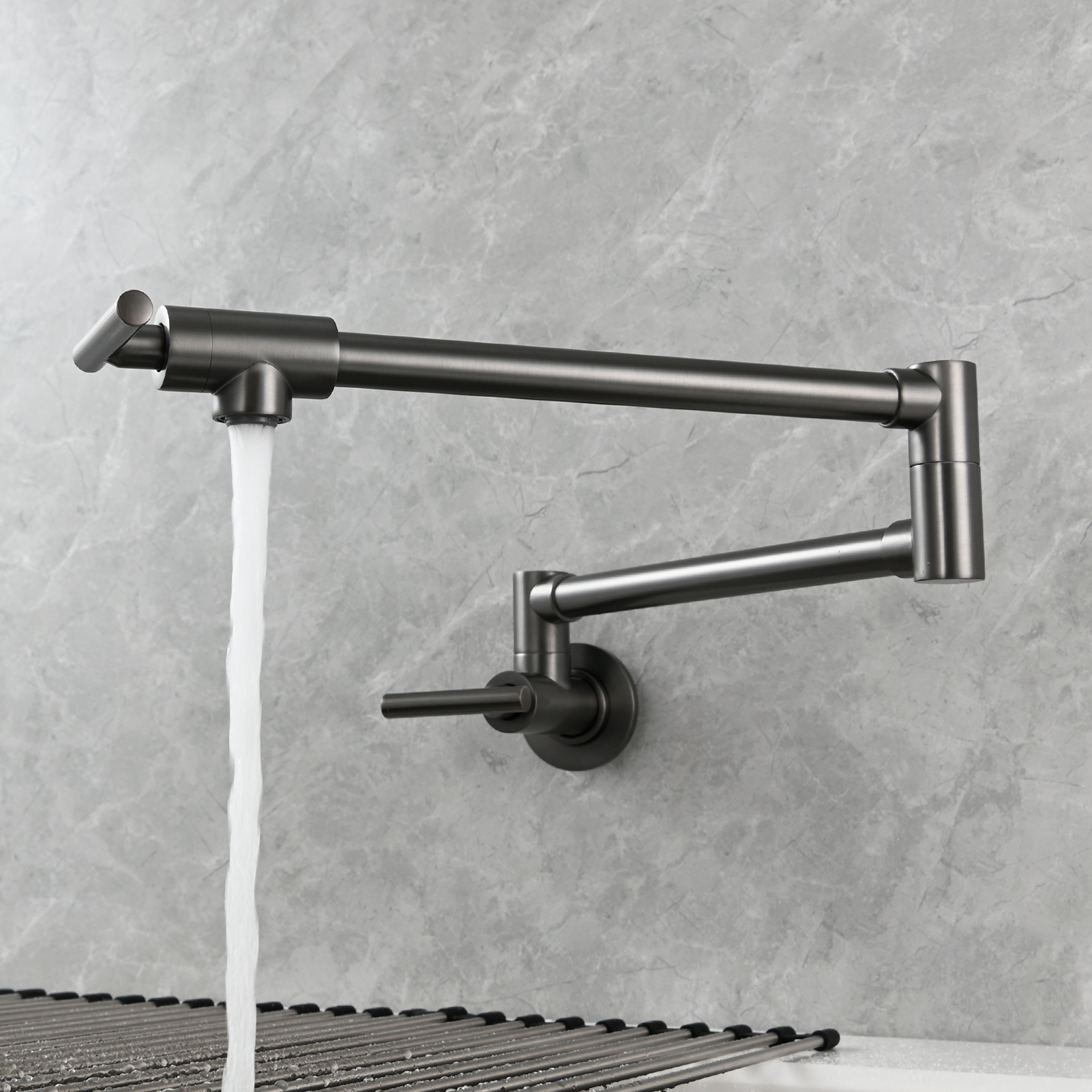 Tecmolog Pot Filler Faucet, Wall Mount 1/2”NPT Kitchen Sink Tap, Brass Double Joint Spout Cold Water Faucet,Nickel/Black/Chrome