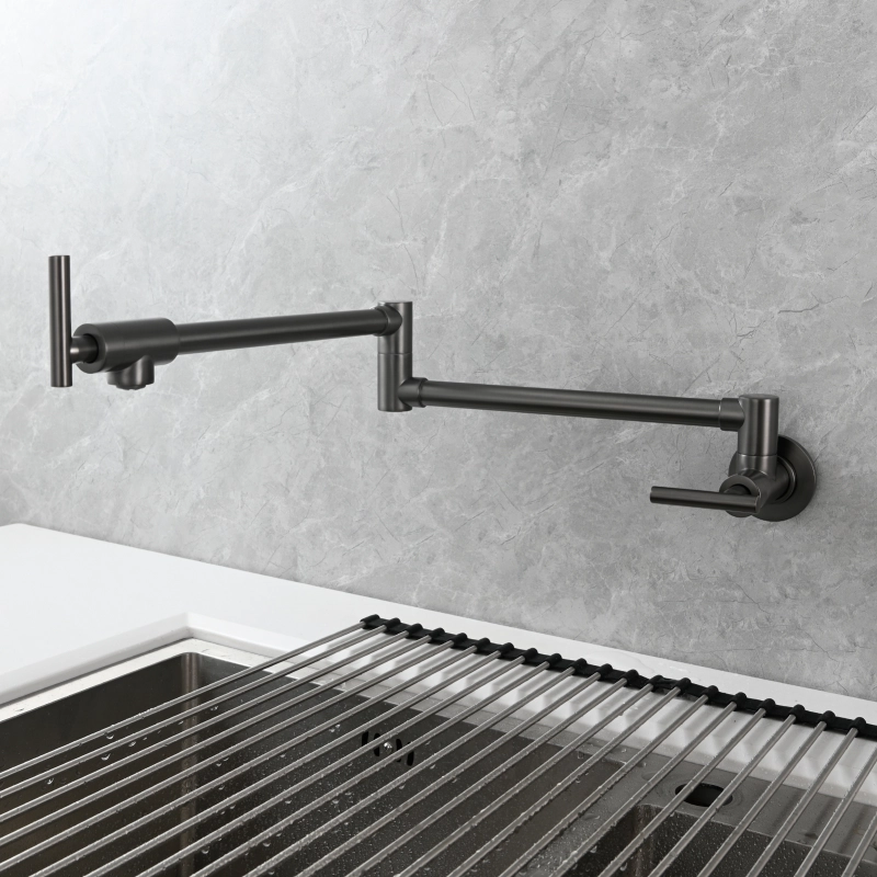 Tecmolog Pot Filler Faucet, Wall Mount 1/2”NPT Kitchen Sink Tap, Brass Double Joint Spout Cold Water Faucet,Nickel/Black/Chrome