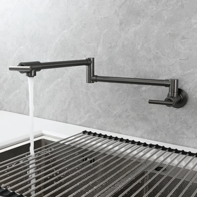Tecmolog Pot Filler Faucet, Wall Mount 1/2”NPT Kitchen Sink Tap, Brass Double Joint Spout Cold Water Faucet,Nickel/Black/Chrome