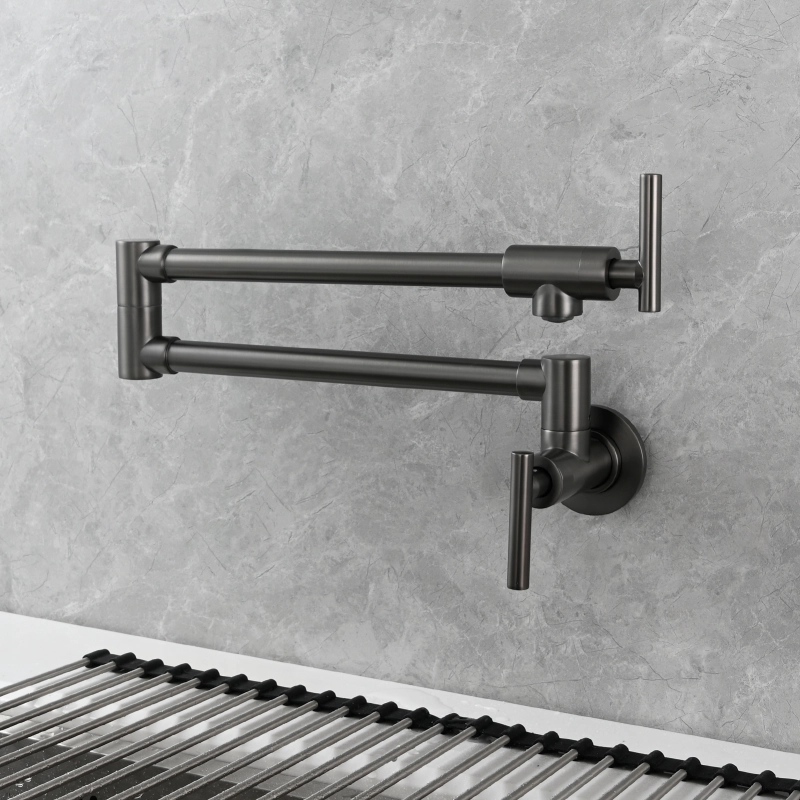 Tecmolog Pot Filler Faucet, Wall Mount 1/2”NPT Kitchen Sink Tap, Brass Double Joint Spout Cold Water Faucet,Nickel/Black/Chrome