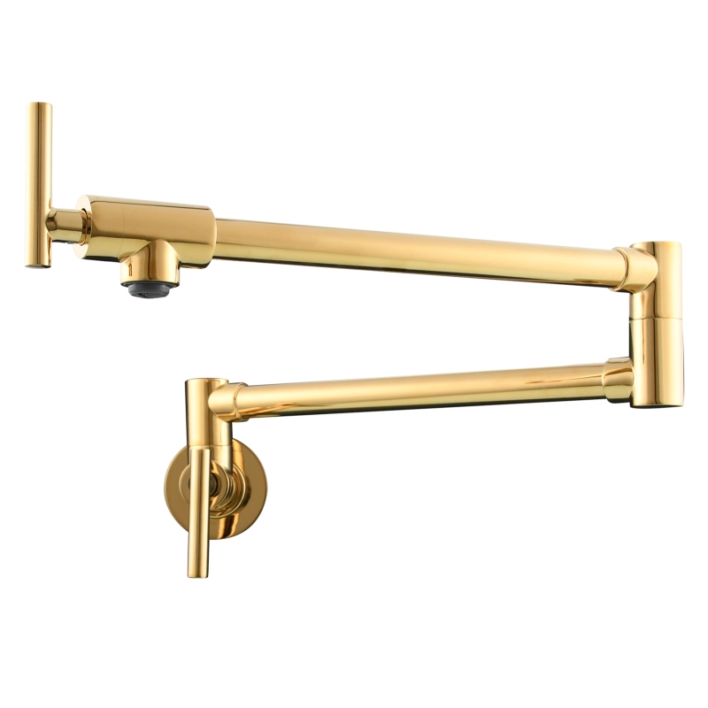 Tecmolog Pot Filler Faucet, Wall Mount 1/2”NPT Kitchen Sink Tap, Brass Double Joint Spout Cold Water Faucet, Nickel/Black/Chrome