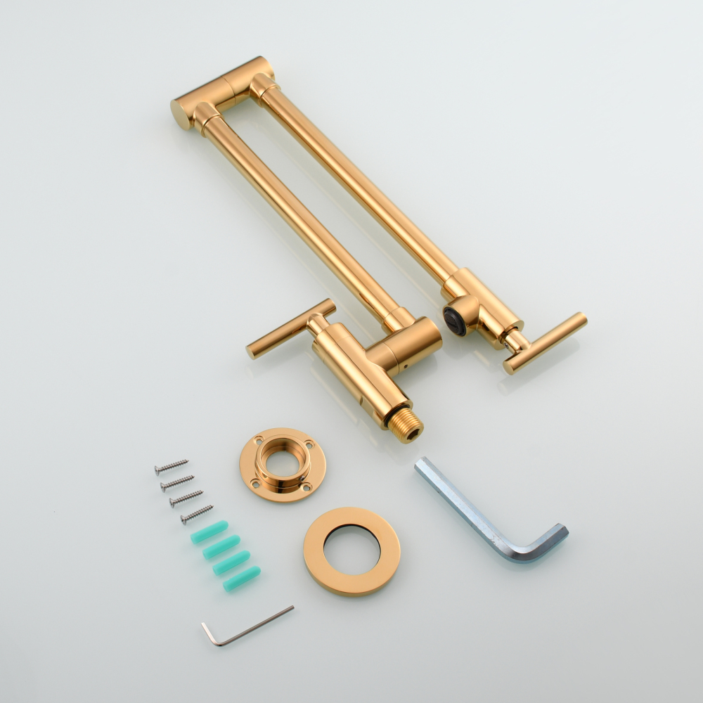 Tecmolog Pot Filler Faucet, Wall Mount 1/2”NPT Kitchen Sink Tap, Brass Double Joint Spout Cold Water Faucet,Nickel/Black/Chrome