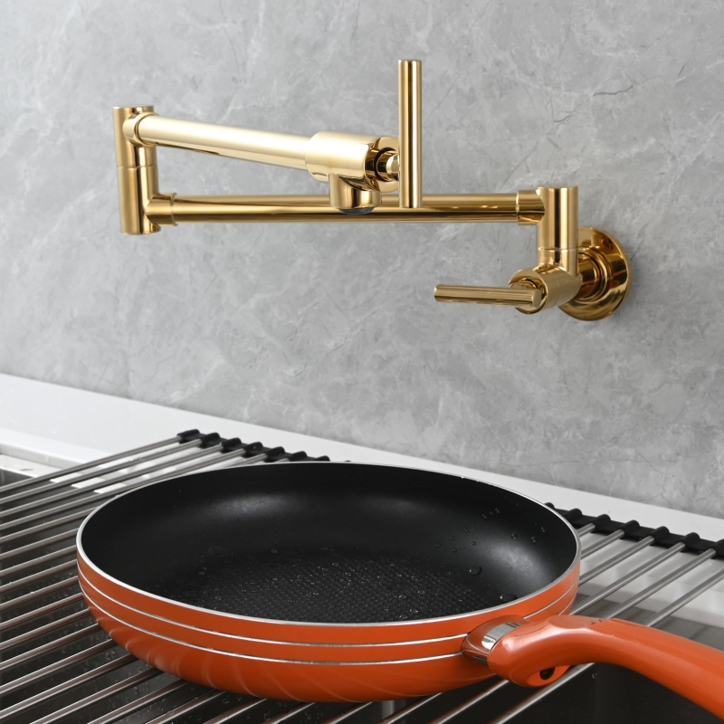 Tecmolog Pot Filler Faucet, Wall Mount 1/2”NPT Kitchen Sink Tap, Brass Double Joint Spout Cold Water Faucet,Nickel/Black/Chrome