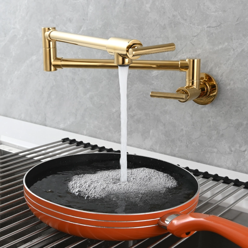 Tecmolog Pot Filler Faucet, Wall Mount 1/2”NPT Kitchen Sink Tap, Brass Double Joint Spout Cold Water Faucet,Nickel/Black/Chrome