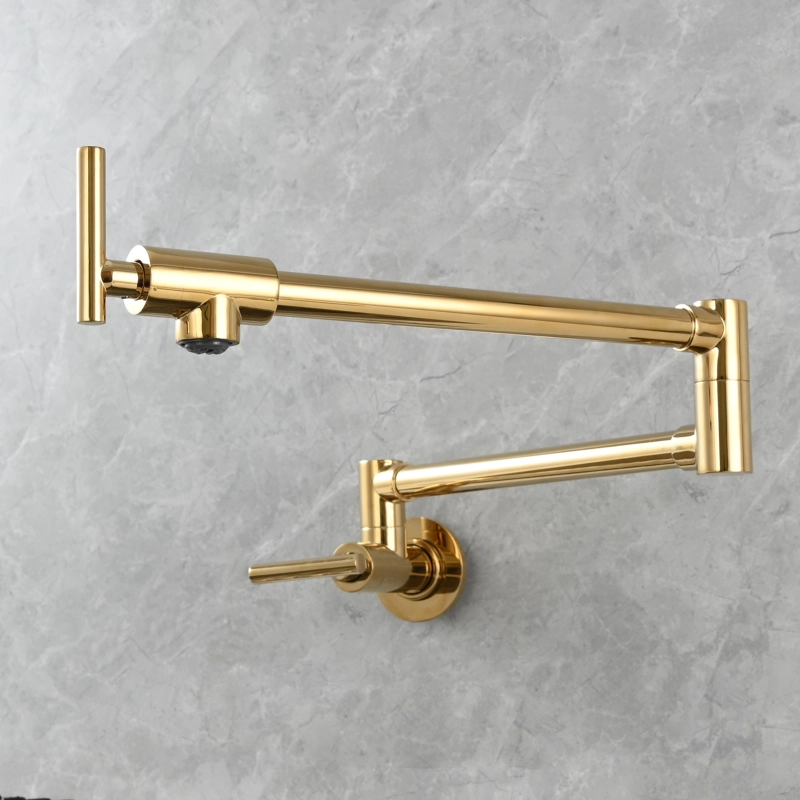Tecmolog Pot Filler Faucet, Wall Mount 1/2”NPT Kitchen Sink Tap, Brass Double Joint Spout Cold Water Faucet,Nickel/Black/Chrome