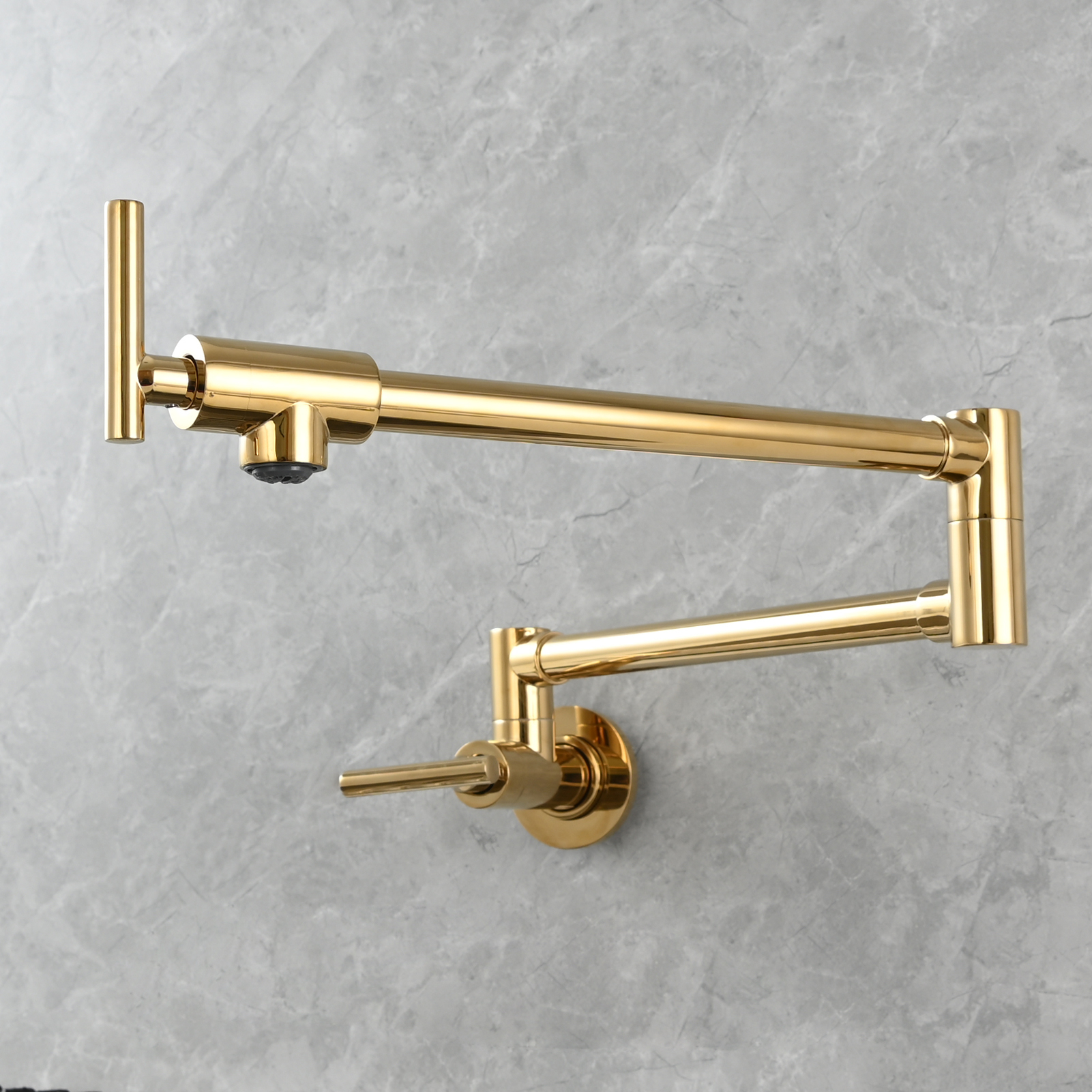 Tecmolog Pot Filler Faucet, Wall Mount 1/2”NPT Kitchen Sink Tap, Brass Double Joint Spout Cold Water Faucet,Nickel/Black/Chrome