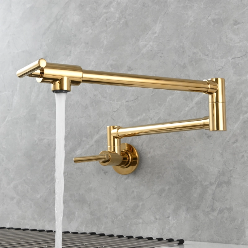Tecmolog Pot Filler Faucet, Wall Mount 1/2”NPT Kitchen Sink Tap, Brass Double Joint Spout Cold Water Faucet,Nickel/Black/Chrome