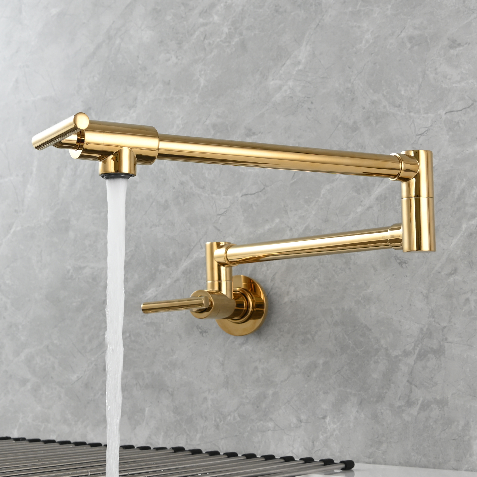 Tecmolog Pot Filler Faucet, Wall Mount 1/2”NPT Kitchen Sink Tap, Brass Double Joint Spout Cold Water Faucet,Nickel/Black/Chrome
