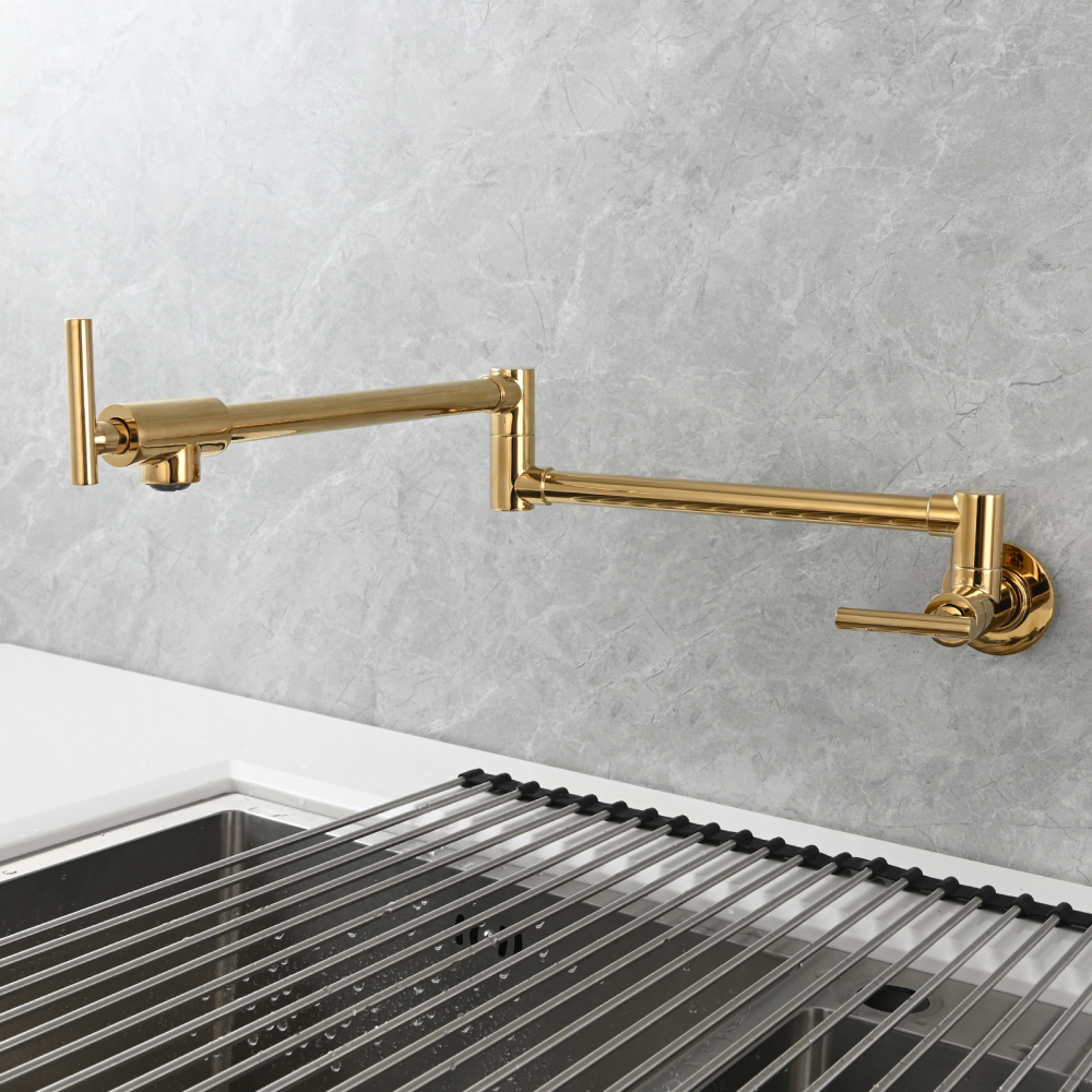 Tecmolog Pot Filler Faucet, Wall Mount 1/2”NPT Kitchen Sink Tap, Brass Double Joint Spout Cold Water Faucet,Nickel/Black/Chrome