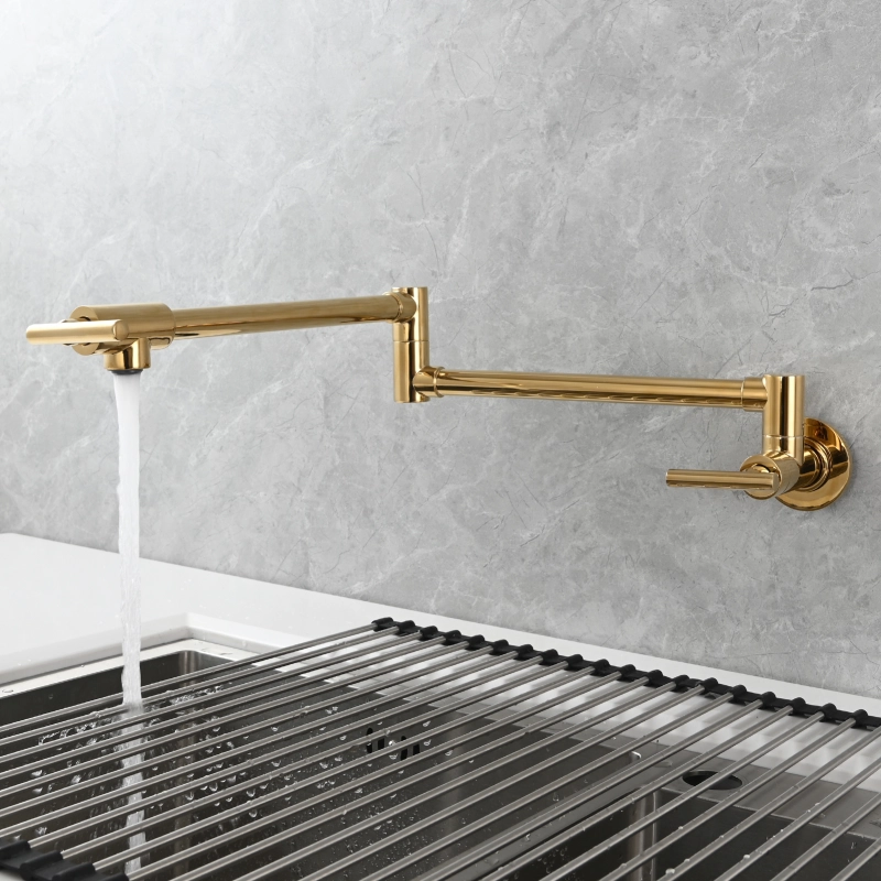 Tecmolog Pot Filler Faucet, Wall Mount 1/2”NPT Kitchen Sink Tap, Brass Double Joint Spout Cold Water Faucet,Nickel/Black/Chrome