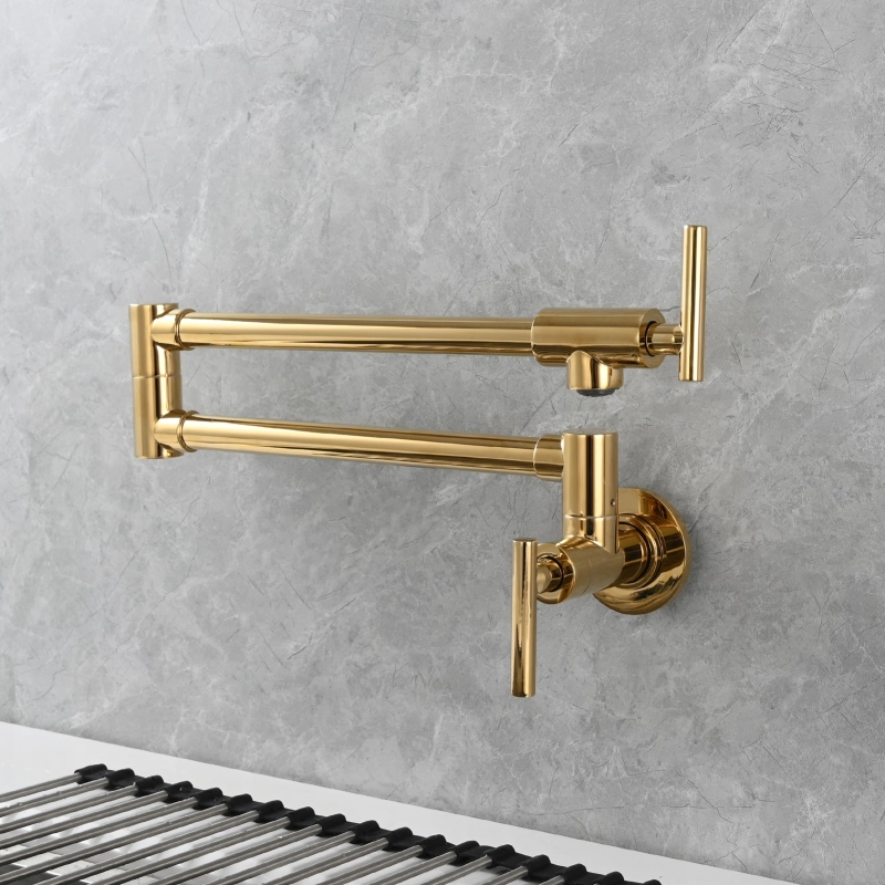 Tecmolog Pot Filler Faucet, Wall Mount 1/2”NPT Kitchen Sink Tap, Brass Double Joint Spout Cold Water Faucet,Nickel/Black/Chrome