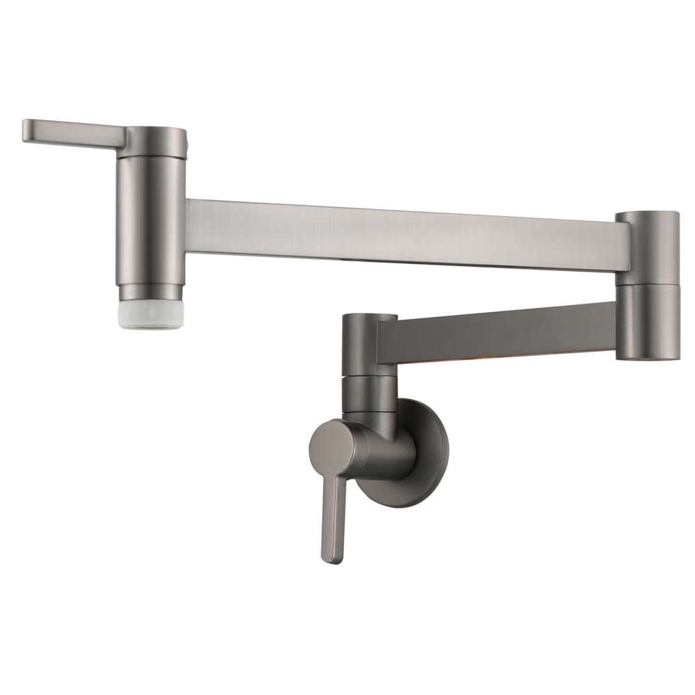 Tecmolog Kitchen Faucet Wall Mount Pot Filler Faucet Brass 360 Rotatable Folding Lengthened with Double Joint Swing Arms,2 Handles Control Water Nickel/Chome/Black/Golden/Brushed Brass