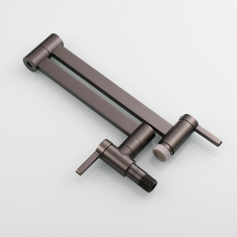 Tecmolog Kitchen Faucet Wall Mount Pot Filler Faucet Brass 360 Rotatable Folding Lengthened with Double Joint Swing Arms,2 Handles Control Water Nickel/Chome/Black/Golden/Brushed Brass