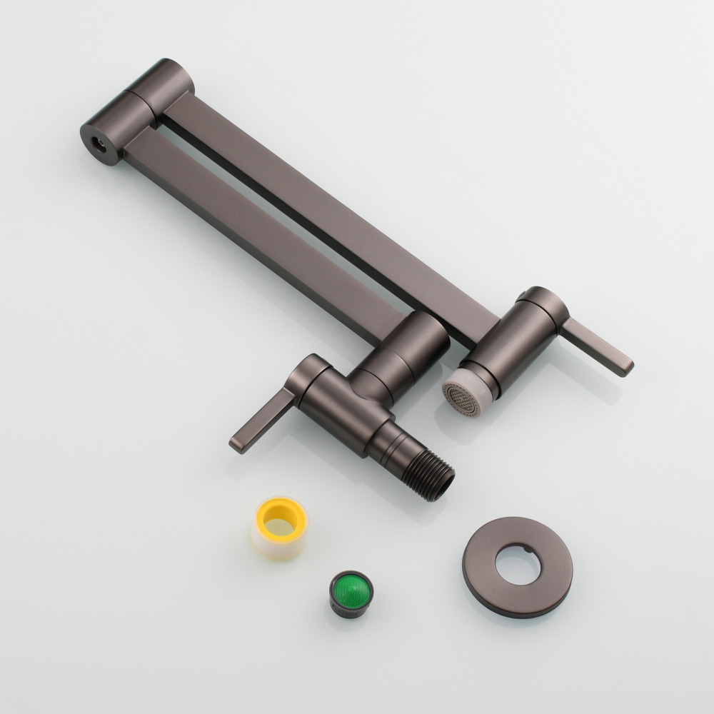 Tecmolog Kitchen Faucet Wall Mount Pot Filler Faucet Brass 360 Rotatable Folding Lengthened with Double Joint Swing Arms,2 Handles Control Water Nickel/Chome/Black/Golden/Brushed Brass