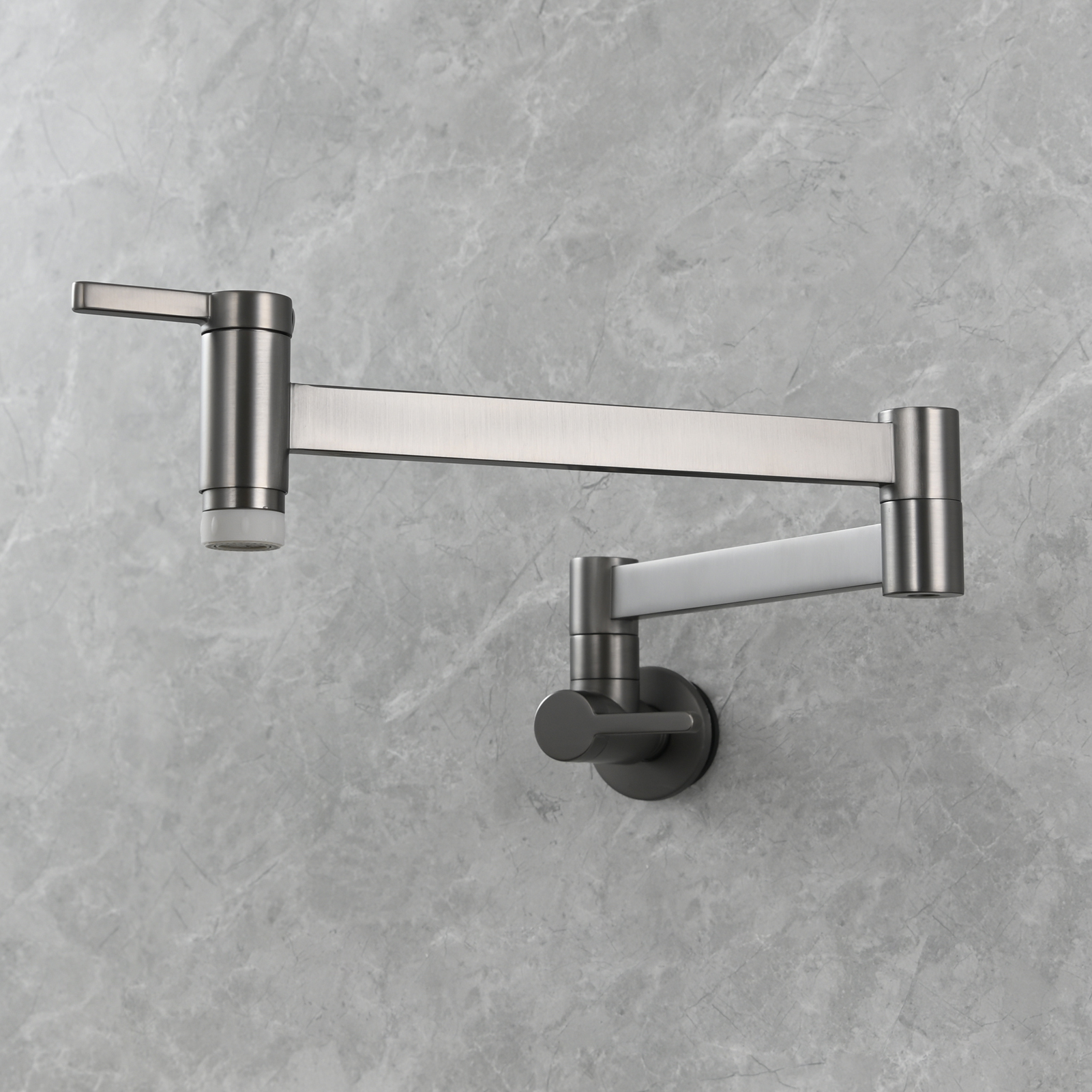 Tecmolog Kitchen Faucet Wall Mount Pot Filler Faucet Brass 360 Rotatable Folding Lengthened with Double Joint Swing Arms,2 Handles Control Water Nickel/Chome/Black/Golden/Brushed Brass