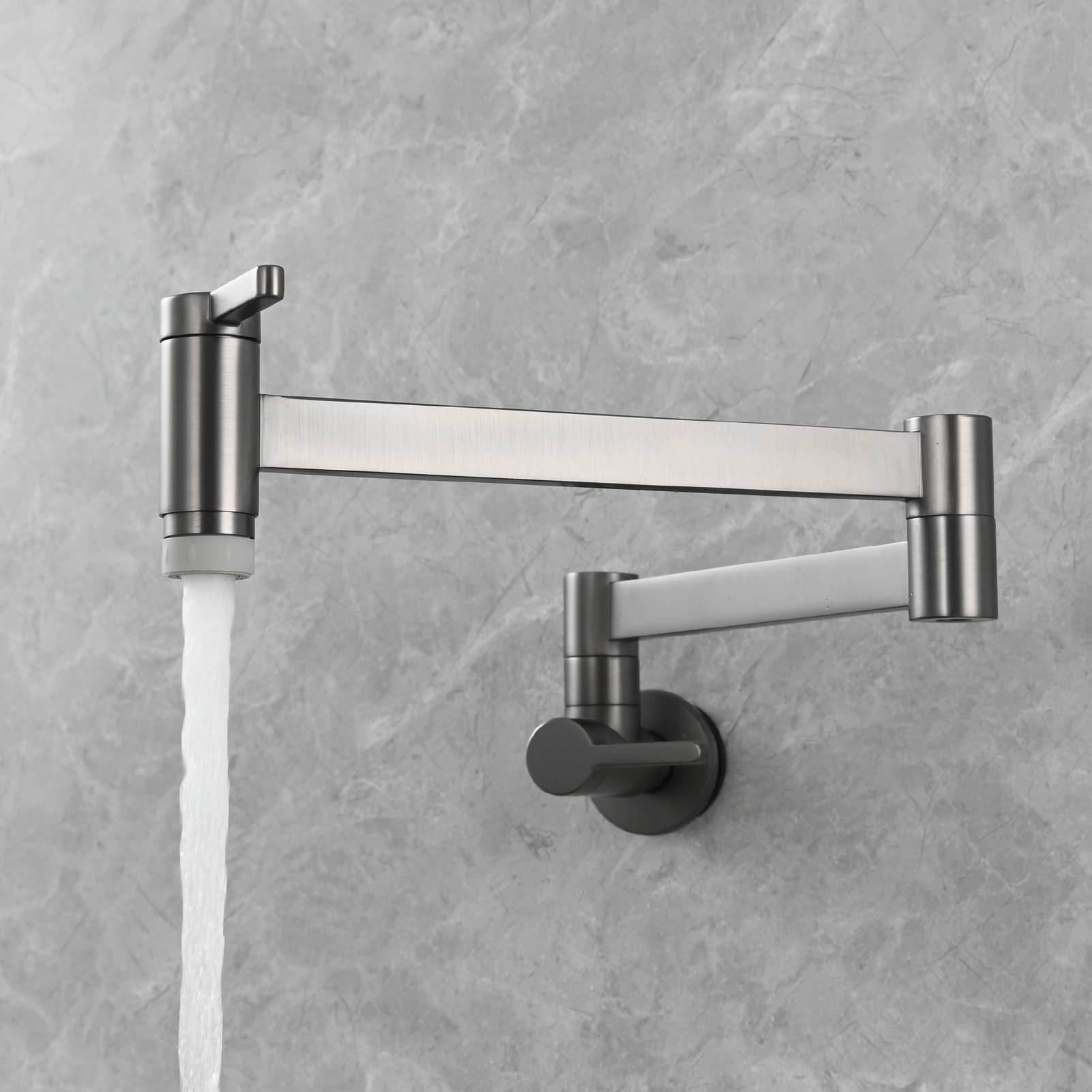 Tecmolog Kitchen Faucet Wall Mount Pot Filler Faucet Brass 360 Rotatable Folding Lengthened with Double Joint Swing Arms,2 Handles Control Water Nickel/Chome/Black/Golden/Brushed Brass