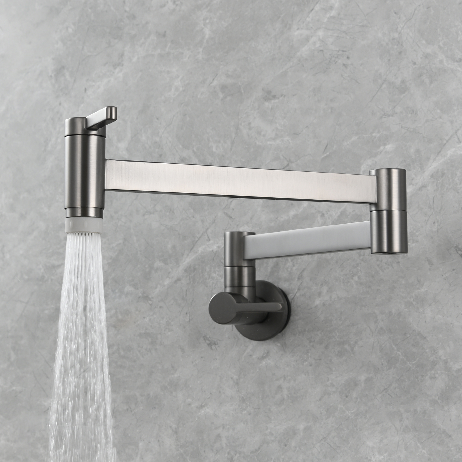 Tecmolog Kitchen Faucet Wall Mount Pot Filler Faucet Brass 360 Rotatable Folding Lengthened with Double Joint Swing Arms,2 Handles Control Water Nickel/Chome/Black/Golden/Brushed Brass