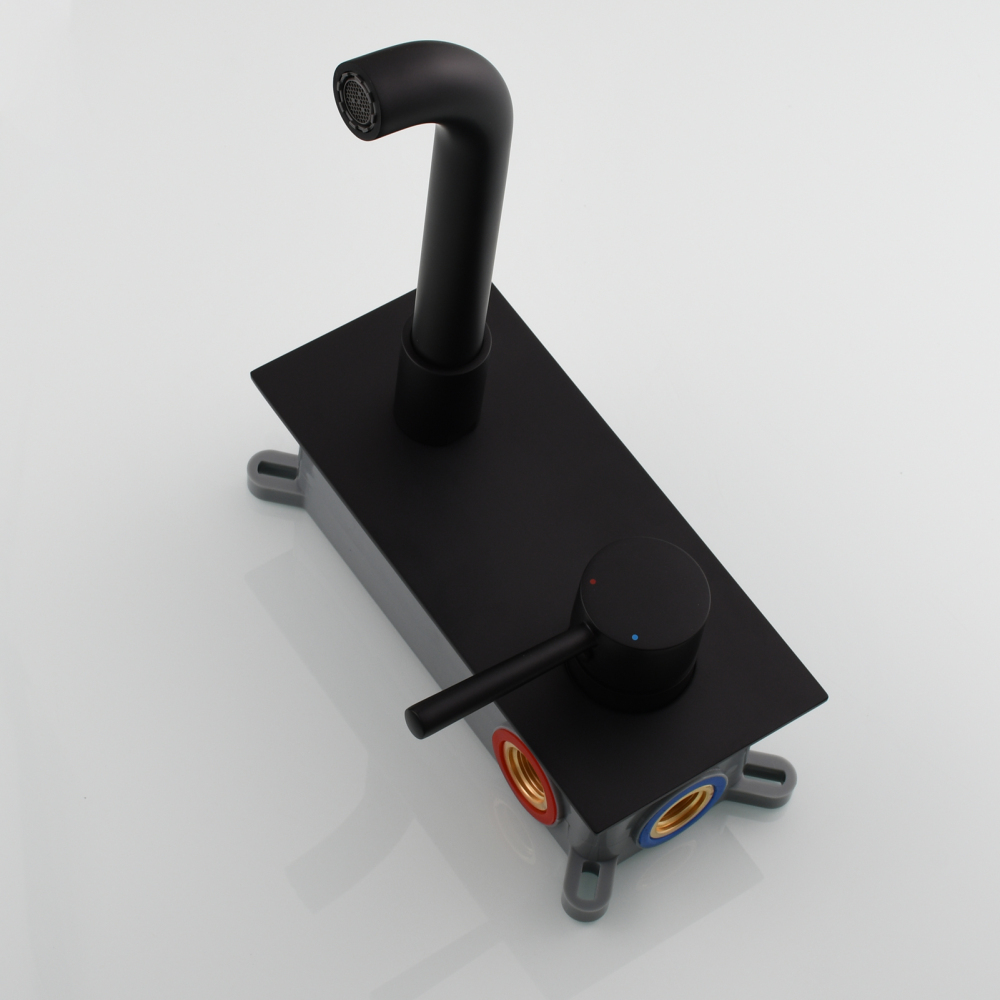 Tecmolog Wall Mount and Black Vessel Bathroom Faucet, 360°Swivel Brass Basin Mixer Tap and Rough in Valve Included BB6083C