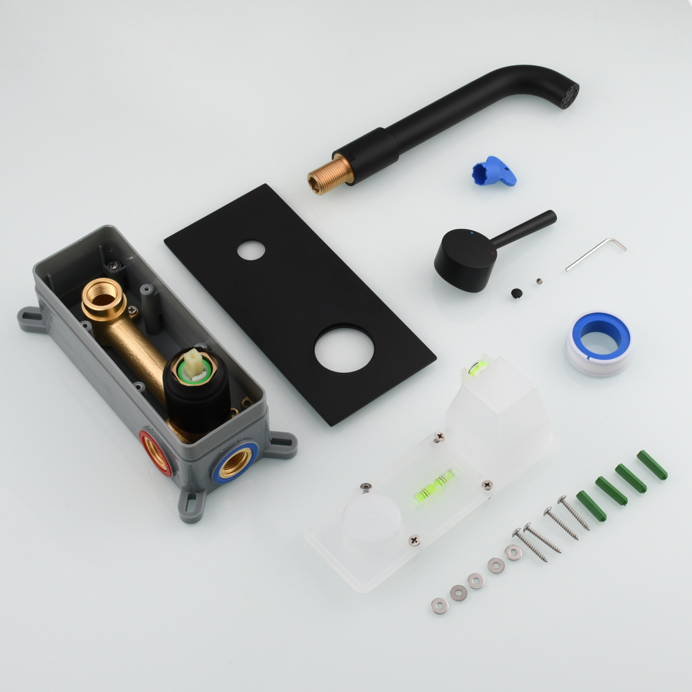 Tecmolog Wall Mount and Black Vessel Bathroom Faucet, 360°Swivel Brass Basin Mixer Tap and Rough in Valve Included BB6083C