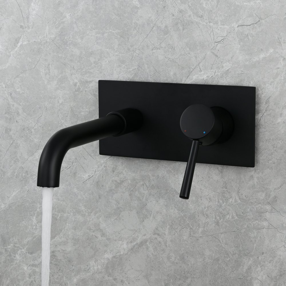 Tecmolog Wall Mount and Black Vessel Bathroom Faucet, 360°Swivel Brass Basin Mixer Tap and Rough in Valve Included BB6083C